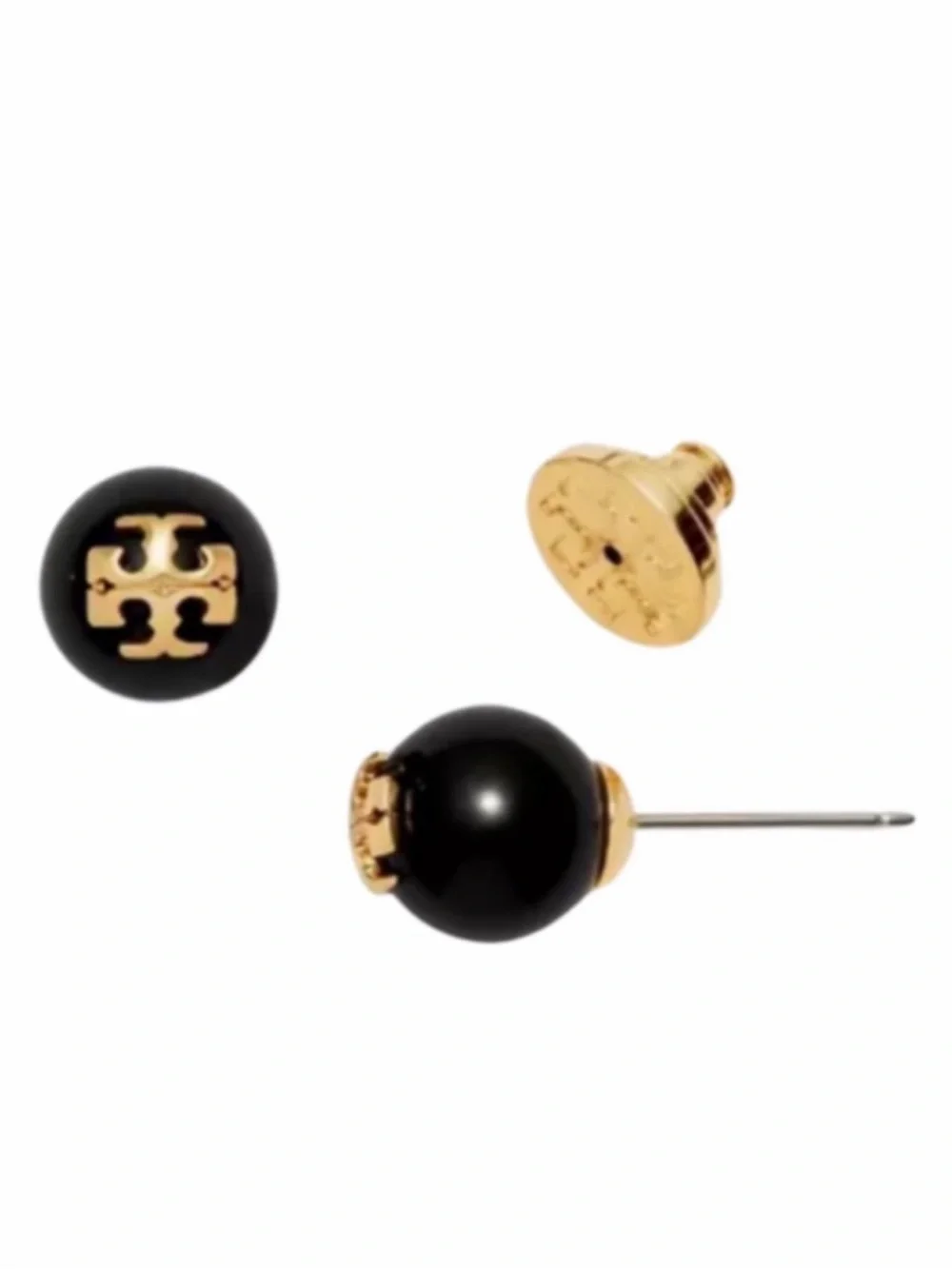 TORY BURCH • Black Pearl Evie Logo Earrings